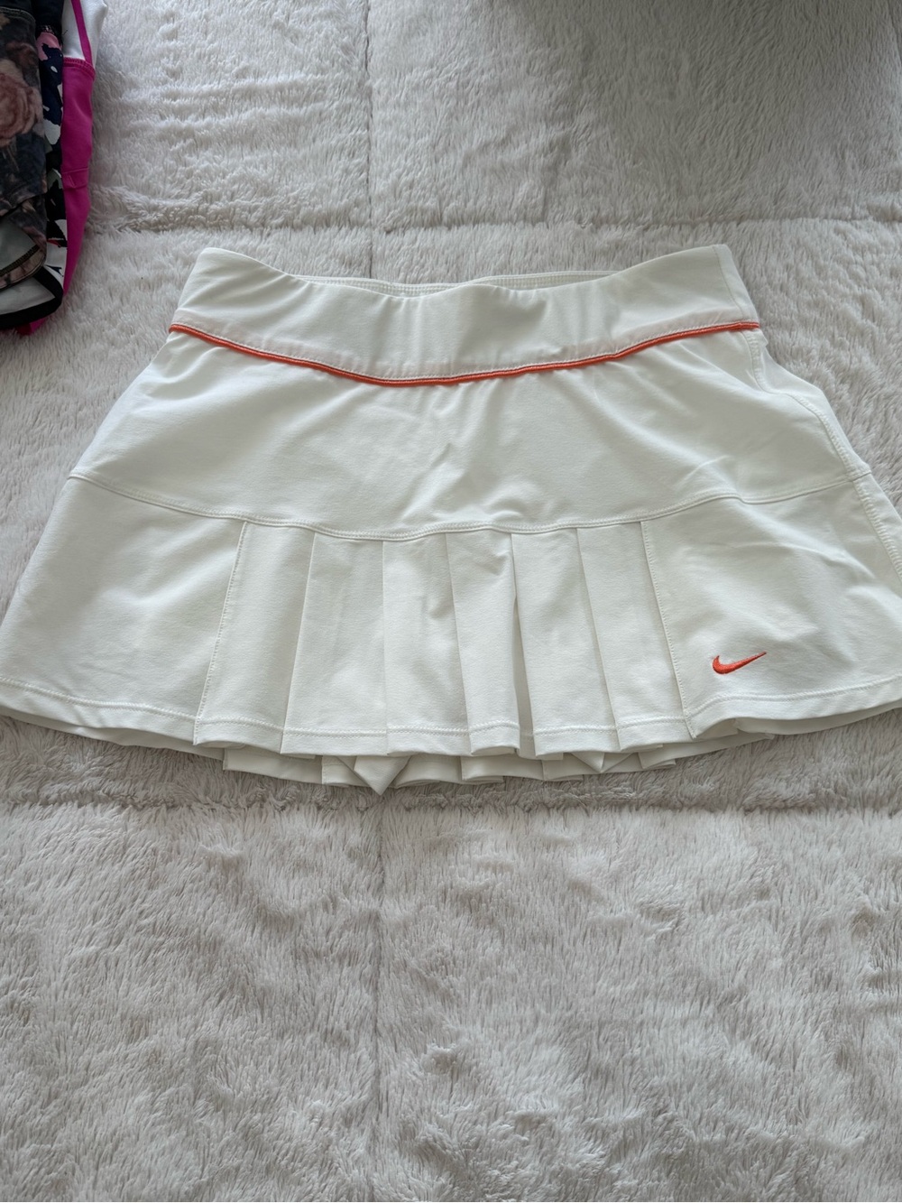 Nike White Pleated Skort with Orange Accent